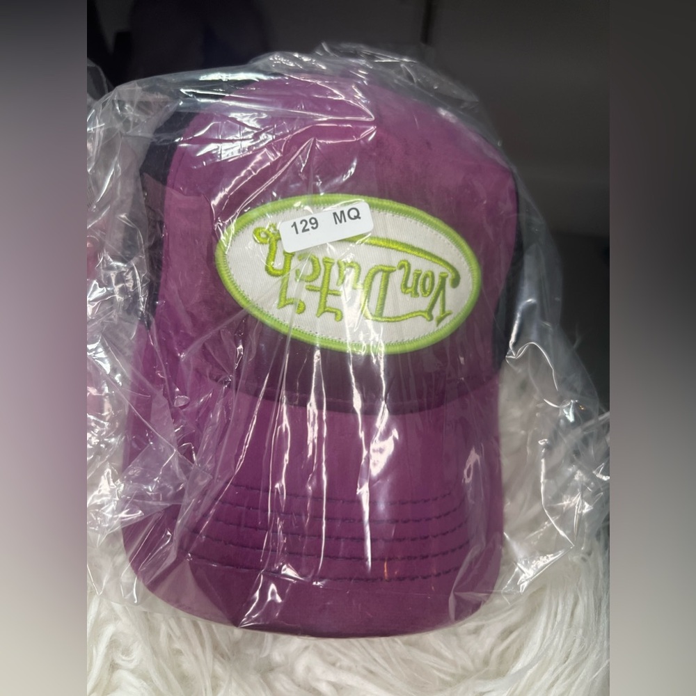 VON DUTCH PURPLE LIME VELVET CRUSH TRUCKER HAT - Picture 2 of 2